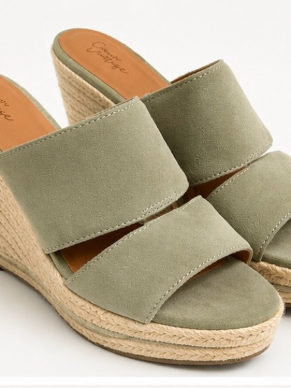 Crown Vintage Olive Suede Double-Band Wedge Sandal